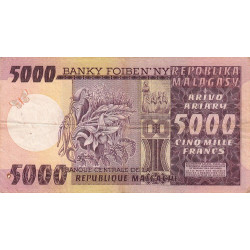 Madagascar - Pick 66r - 5'000 francs - 1'000 ariary - Série Z/1 (rempl.) - 1974 - Etat : TB