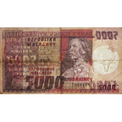 Madagascar - Pick 66r - 5'000 francs - 1'000 ariary - Série Z/1 (rempl.) - 1974 - Etat : TB