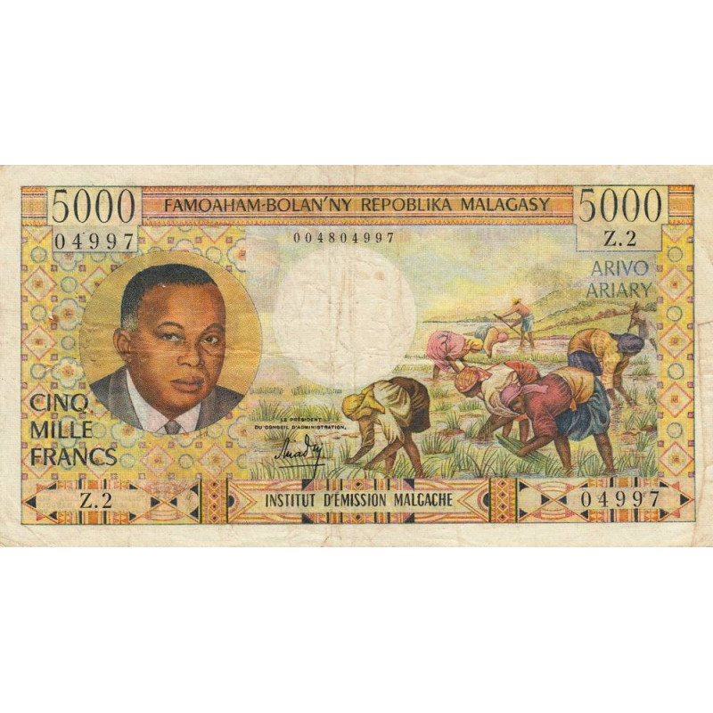 Madagascar - Pick 60 - 5'000 francs - 1'000 ariary - 1966 - Etat : TB+