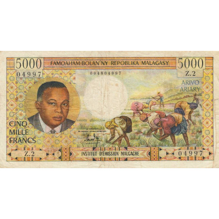 Madagascar - Pick 60 - 5'000 francs - 1'000 ariary - 1966 - Etat : TB+