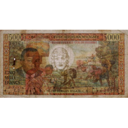 Madagascar - Pick 60 - 5'000 francs - 1'000 ariary - Série Z.2 - 1966 - Etat : TB+