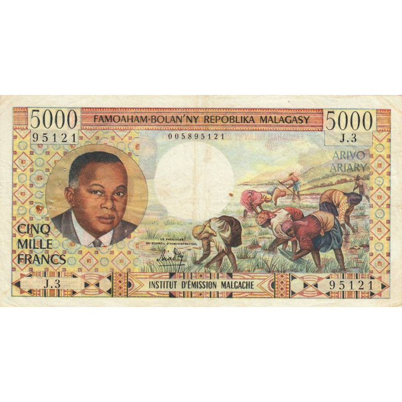 Madagascar - Pick 60 - 5'000 francs - 1'000 ariary - 1966 - Etat : TTB