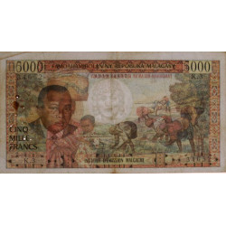 Madagascar - Pick 60 - 5'000 francs - 1'000 ariary - 1966 - Etat : TTB-