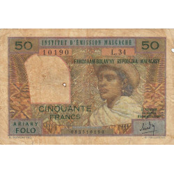 Madagascar - Pick 61a - 50 francs - 10 ariary - 1969 - Etat : B-