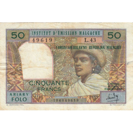 Madagascar - Pick 61a - 50 francs - 10 ariary - 1969 - Etat : TB