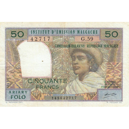 Madagascar - Pick 61b - 50 francs - 10 ariary - 1971 - Etat : TB