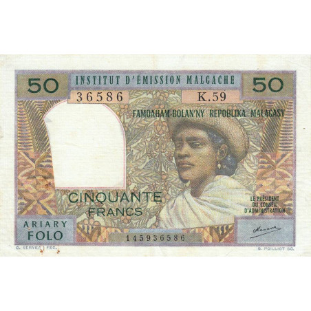 Madagascar - Pick 61b - 50 francs - 10 ariary - 1971 - Etat : TB+