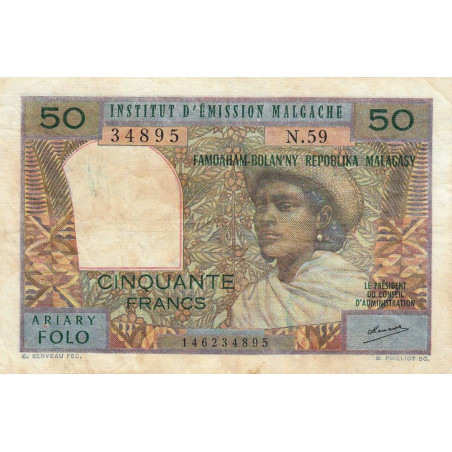 Madagascar - Pick 61b - 50 francs - 10 ariary - 1971 - Etat : TB