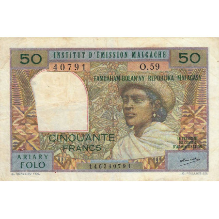 Madagascar - Pick 61b - 50 francs - 10 ariary - 1971 - Etat : TB-