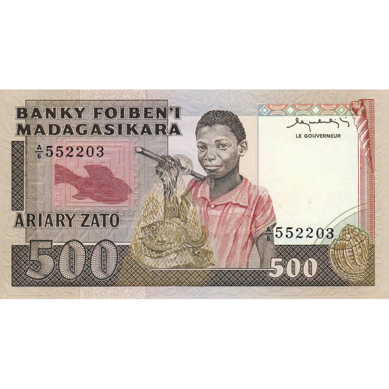 Madagascar - Pick 67a - 500 francs - 100 ariary - Série A/6 - 1983 - Etat : SPL