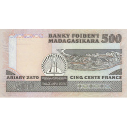 Madagascar - Pick 67a - 500 francs - 100 ariary - Série A/6 - 1983 - Etat : SPL