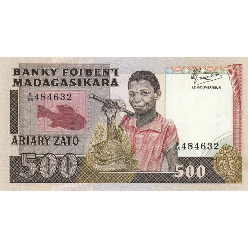 Madagascar - Pick 67b - 500 francs - 100 ariary - Série A/38 - 1987 - Etat : SUP