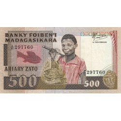 Madagascar - Pick 67b - 500 francs - 100 ariary - 1987 - Etat : TTB