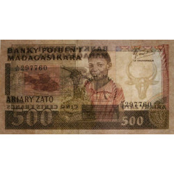 Madagascar - Pick 67b - 500 francs - 100 ariary - 1987 - Etat : TTB