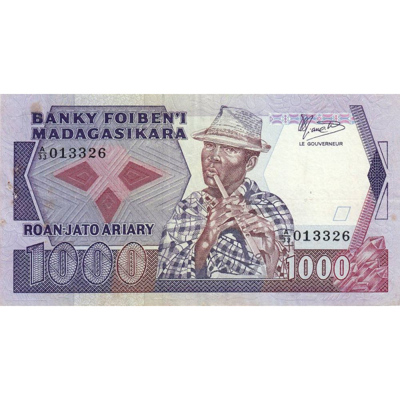Madagascar - Pick 68b - 1'000 francs - 200 ariary - Série A/33 - 1987 - Etat : TTB