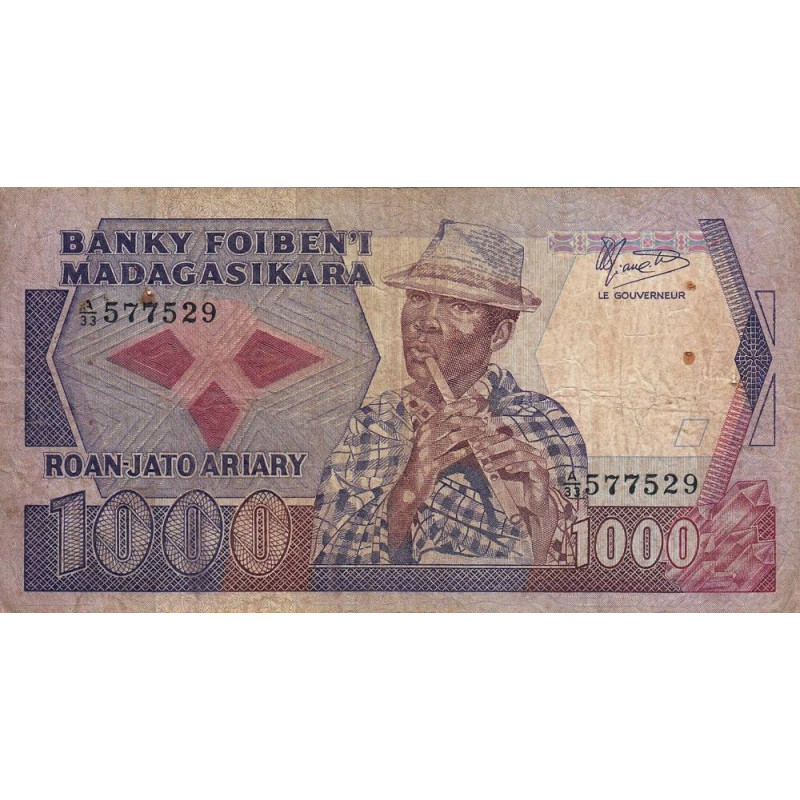 Madagascar - Pick 68b - 1'000 francs - 200 ariary - Série A/33 - 1987 - Etat : B