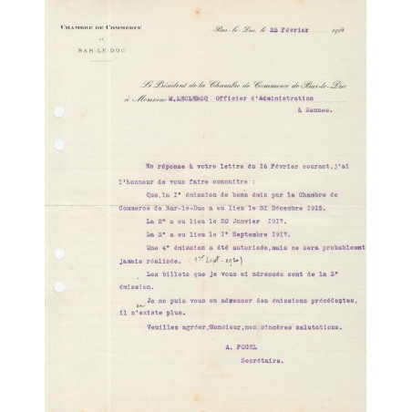 Bar-le-Duc - Pirot 19 - Document de 1919