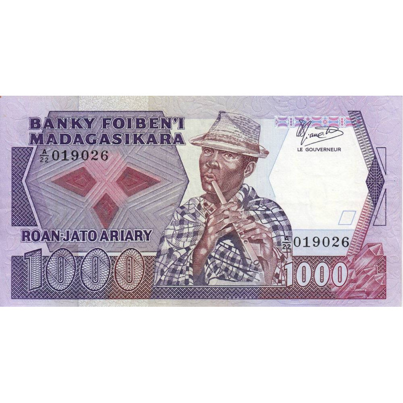 Madagascar - Pick 68b - 1'000 francs - 200 ariary - Série A/22 - 1987 - Etat : TTB+