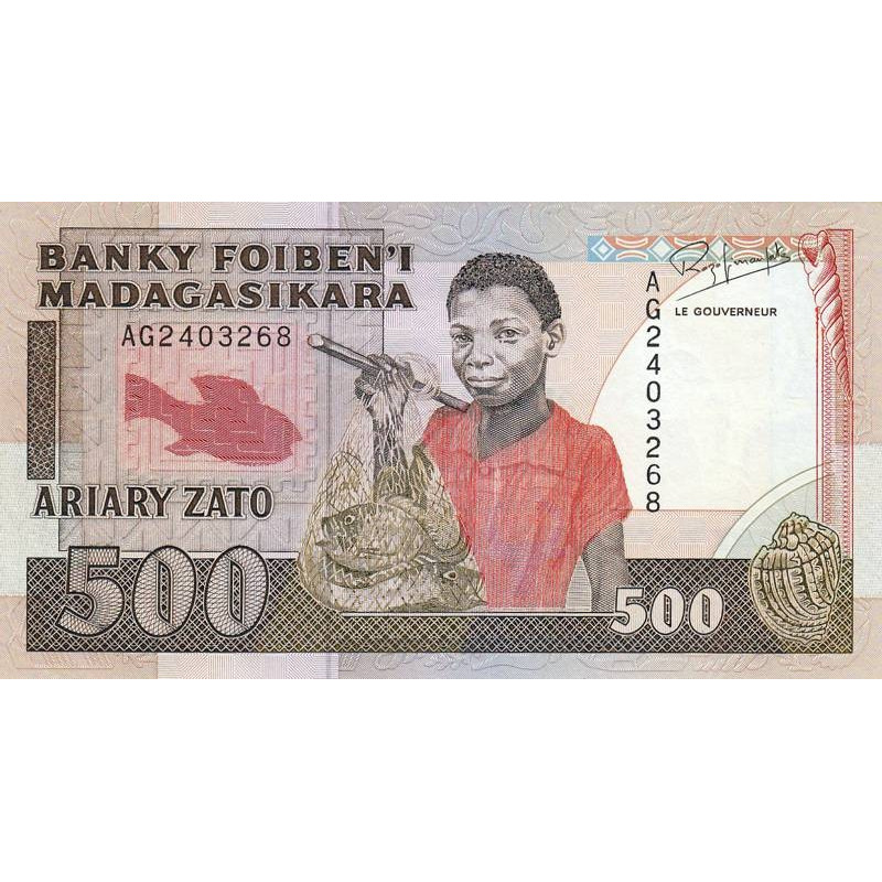 Madagascar - Pick 71b - 500 francs - 100 ariary - Série AG - 1992 - Etat : SUP+