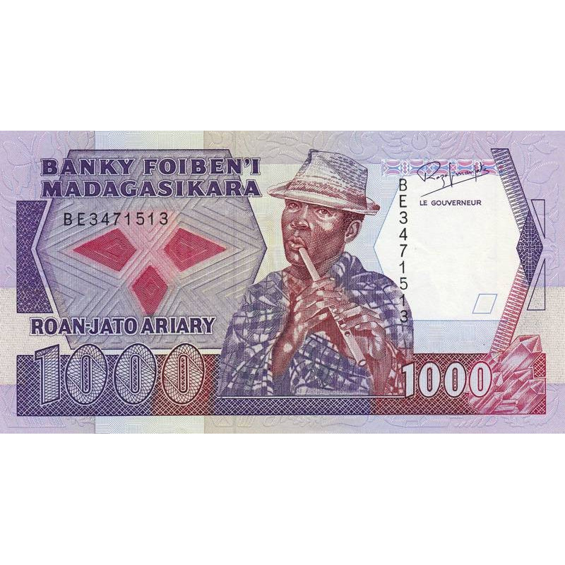 Madagascar - Pick 72b - 1'000 francs - 200 ariary - Série BE - 1992 - Etat : SPL