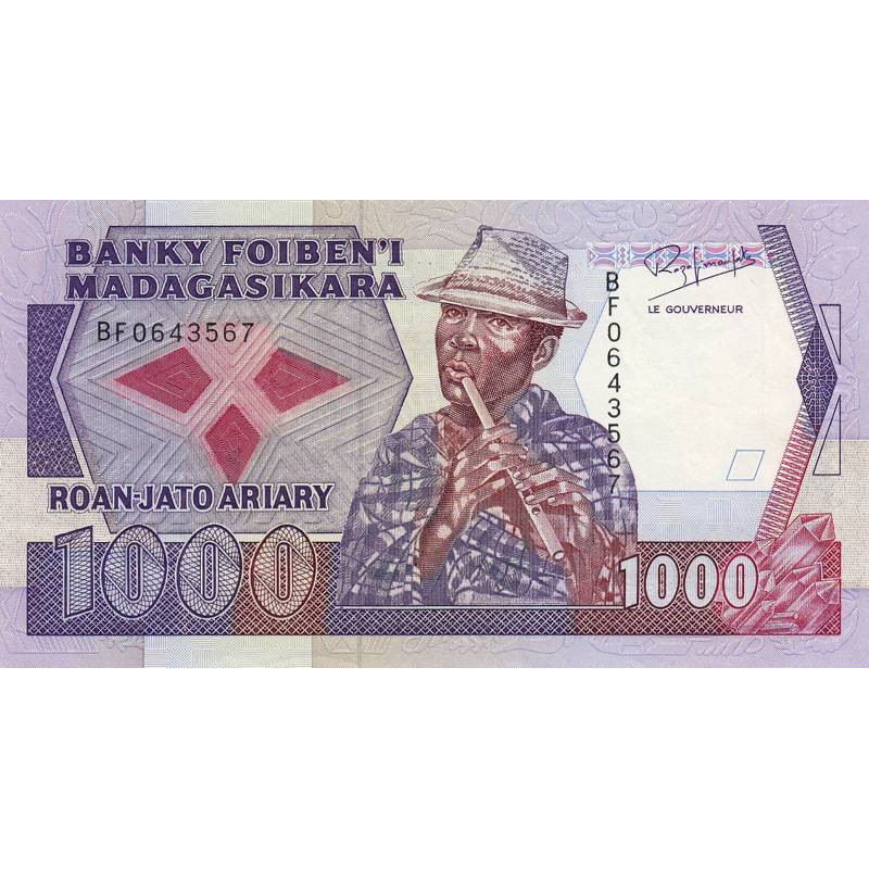Madagascar - Pick 72b - 1'000 francs - 200 ariary - Série BF - 1992 - Etat : SUP