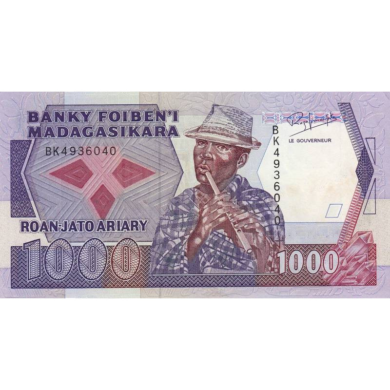 Madagascar - Pick 72b - 1'000 francs - 200 ariary - Série BK - 1992 - Etat : TTB+
