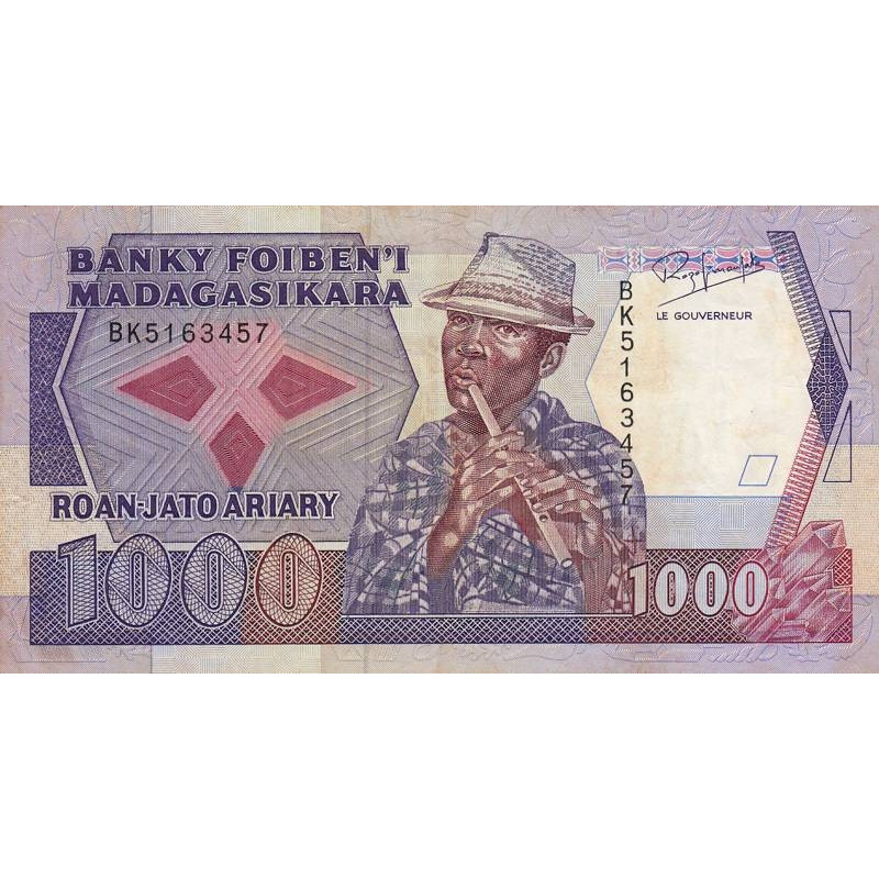 Madagascar - Pick 72b - 1'000 francs - 200 ariary - Série BK - 1992 - Etat : TB+