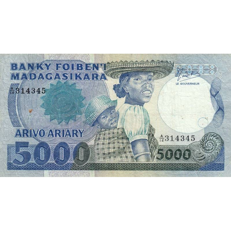 Madagascar - Pick 69b - 5'000 francs - 1'000 ariary - Série A/14 - 1987 - Etat : TB-