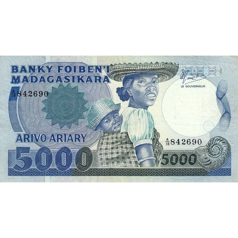 Madagascar - Pick 69b - 5'000 francs - 1'000 ariary - Série A/18 - 1987 - Etat : TB+