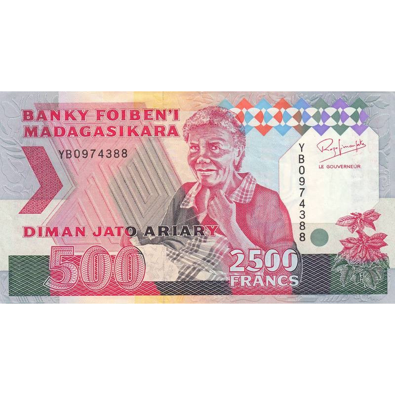 Madagascar - Pick 72Aa - 2'500 francs - 500 ariary - Série YB - 1993 - Etat : TTB+