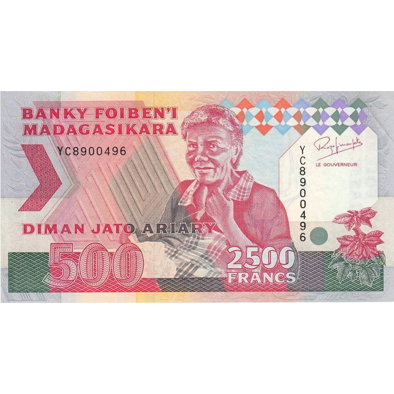 Madagascar - Pick 72Aa - 2'500 francs - 500 ariary - Série YC - 1993 - Etat : SUP