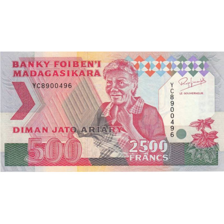 Madagascar - Pick 72Aa - 2'500 francs - 500 ariary - 1993 - Etat : SUP