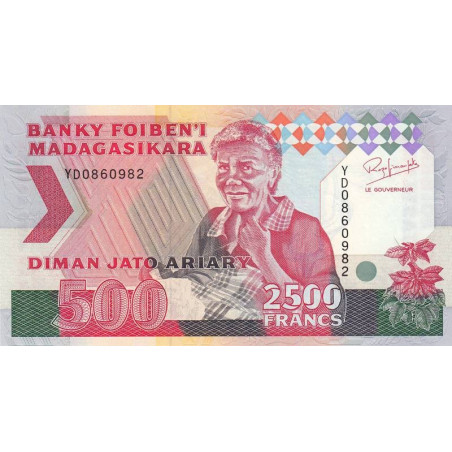 Madagascar - Pick 72Aa - 2'500 francs - 500 ariary - 1993 - Etat : pr.NEUF