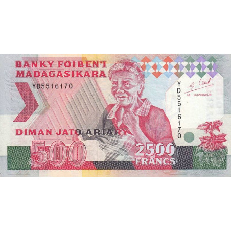 Madagascar - Pick 72Ab - 2'500 francs - 500 ariary - 1996 - Etat : TTB+