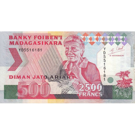 Madagascar - Pick 72Ab - 2'500 francs - 500 ariary - 1996 - Etat : TB+