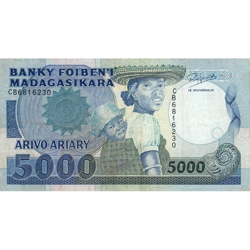 Madagascar - Pick 73b - 5'000 francs - 1'000 ariary - Série CB - 1992 - Etat : TB