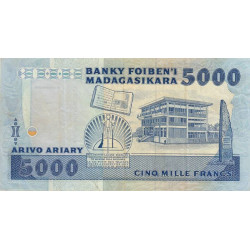 Madagascar - Pick 73b - 5'000 francs - 1'000 ariary - 1992 - Etat : TTB-