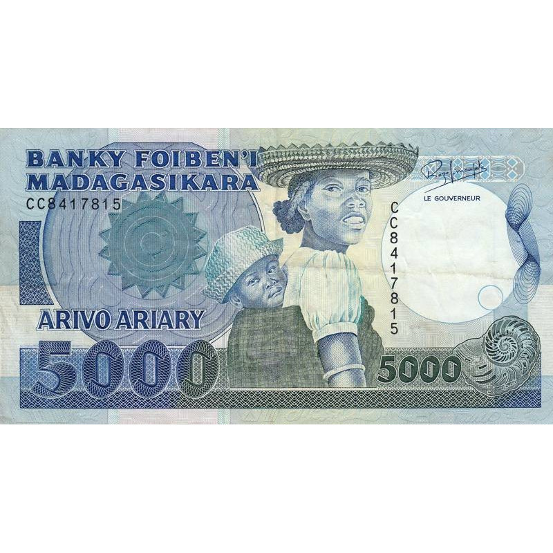 Madagascar - Pick 73b - 5'000 francs - 1'000 ariary - Série CC - 1992 - Etat : TB+