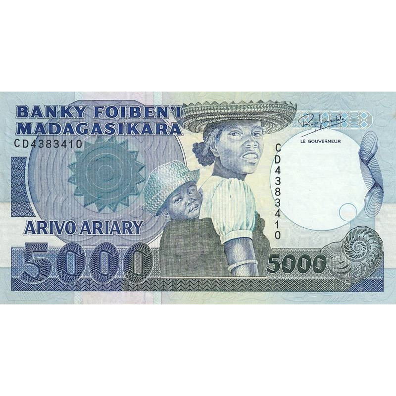 Madagascar - Pick 73b - 5'000 francs - 1'000 ariary - Série CD - 1992 - Etat : TTB