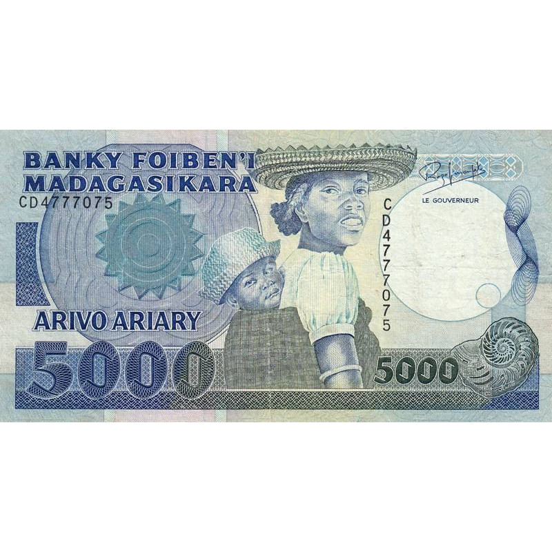 Madagascar - Pick 73b - 5'000 francs - 1'000 ariary - Série CD - 1992 - Etat : TB-