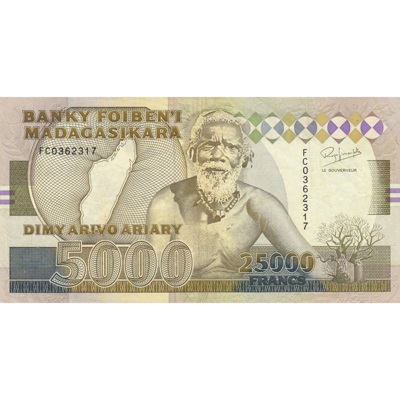 Madagascar - Pick 74Aa - 25'000 francs - 5'000 ariary - Série FC - 1993 - Etat : TTB-