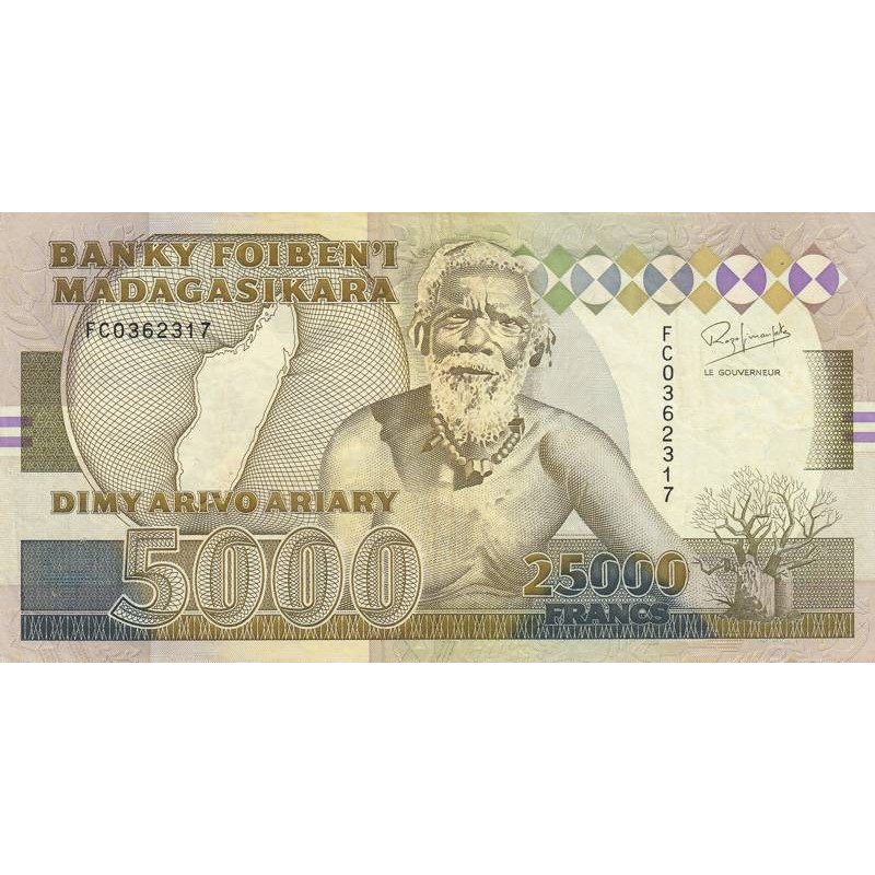 Madagascar - Pick 74Aa - 25'000 francs - 5'000 ariary - 1993 - Etat : TTB-