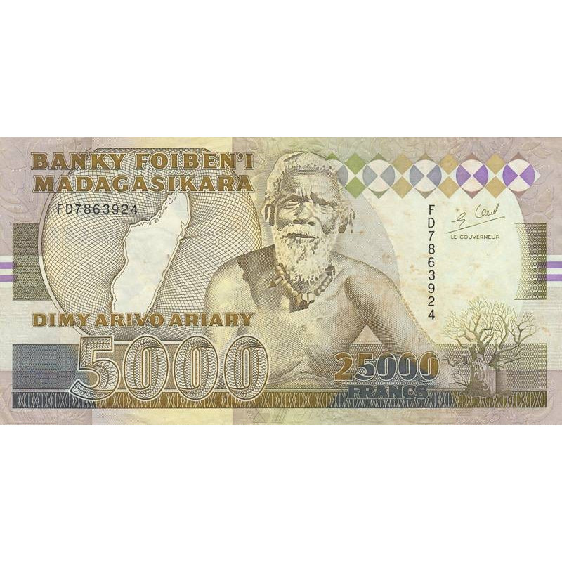 Madagascar - Pick 74Ab - 25'000 francs - 5'000 ariary - Série FD - 1996 - Etat : TB