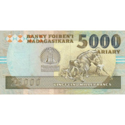 Madagascar - Pick 74Ab - 25'000 francs - 5'000 ariary - Série FD - 1996 - Etat : TB