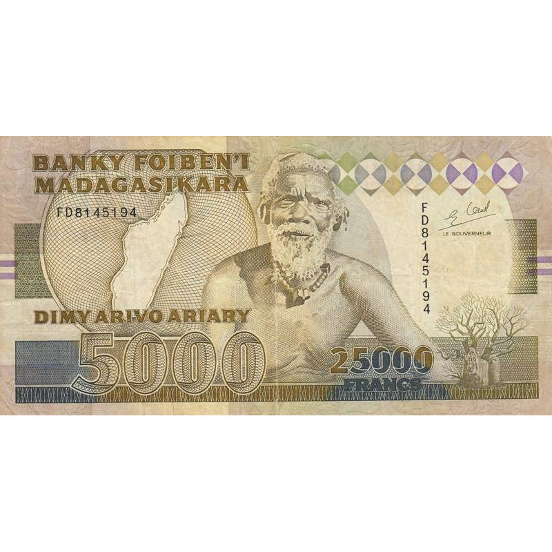 Madagascar - Pick 74Ab - 25'000 francs - 5'000 ariary - Série FD - 1996 - Etat : TB-