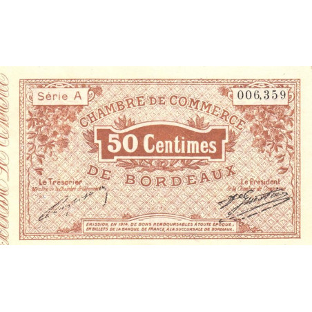 Bordeaux - Pirot 30-1 - 50 centimes - Série A - 1914 - Etat : TTB+