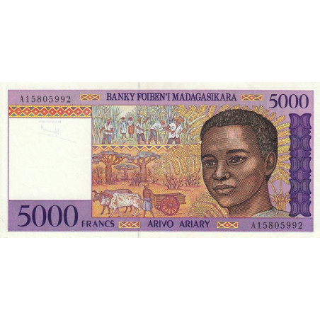 Madagascar - Pick 78a - 5'000 francs - 1'000 ariary - Série A - 1995 - Etat : SUP