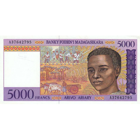 Madagascar - Pick 78a - 5'000 francs - 1'000 ariary - Série A - 1995 - Etat : SPL