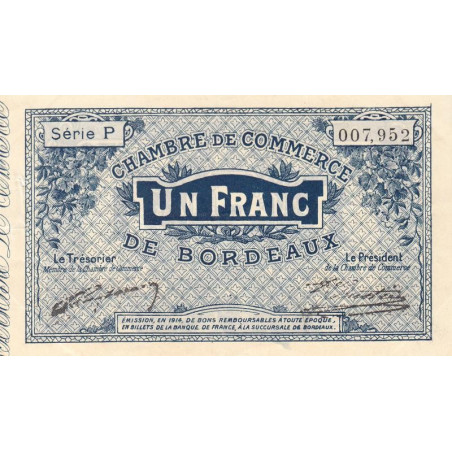 Bordeaux - Pirot 30-2 - 1 franc- Série P - 1914 - Etat : TTB+