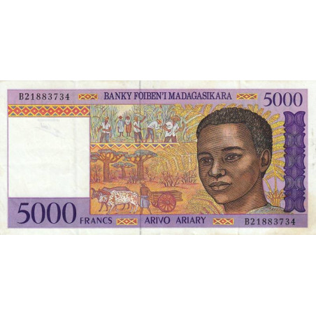Madagascar - Pick 78b - 5'000 francs - 1'000 ariary - Série B - 1997 - Etat : TTB